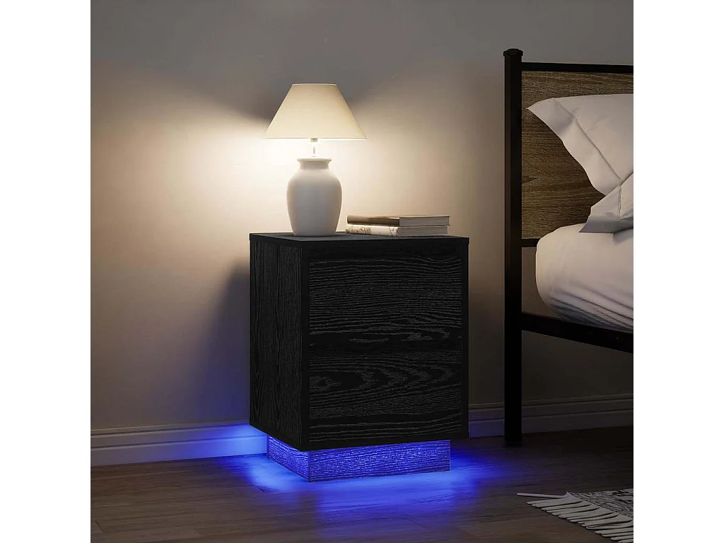 Mesilla de noche | Mesita de noche con luces LED negra 38x34x50 cm