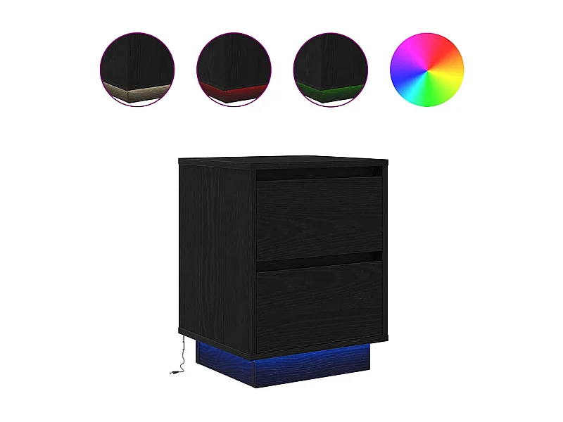 Table de chevet Étroite avec Éclairage LED noir 38x34x50 cm