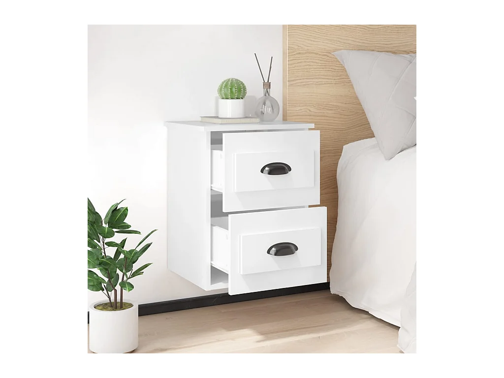 Mesitas de noche | Mesilla de noche de pared 2 uds blanco brillante 41,5x36x53 cm