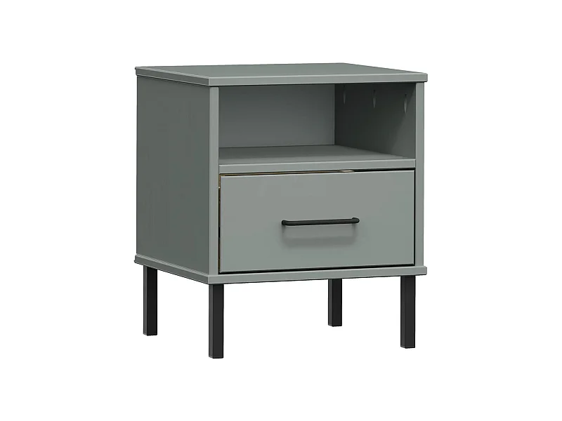 Mesita de noche | Mesilla de noche patas de metal madera maciza pino gris OSLO