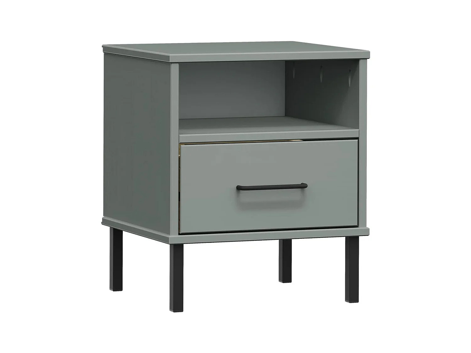 Mesita de noche | Mesilla de noche patas de metal madera maciza pino gris OSLO