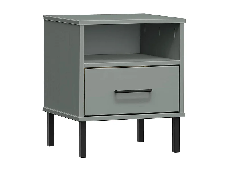 Table de chevet-Table d'appoint avec pieds en métal Gris Bois pin massif OSLO