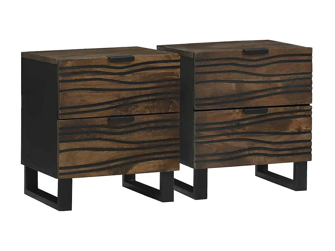 Nachttisch 2er Set-Beistelltisch Walnuss 40 x 33 x 46 cm Massivholz Akazie SHL92646