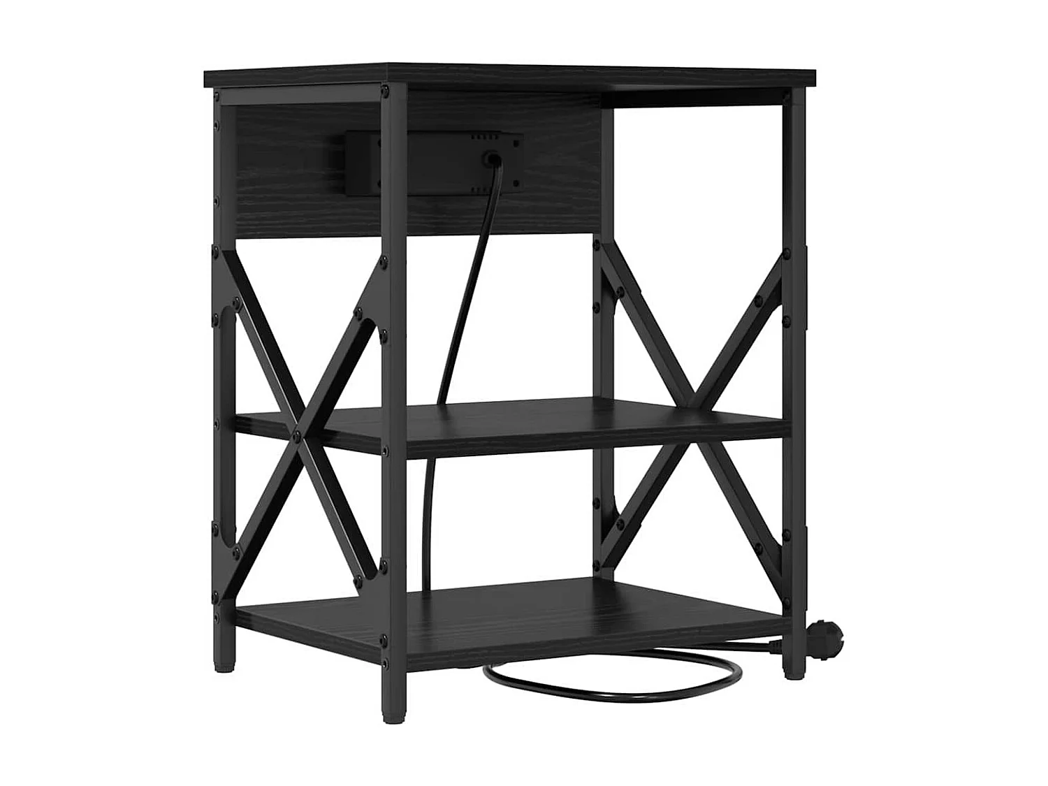 Mesa de Cabeceira | Armário Lateral com Estação de Carregamento Carvalho preto