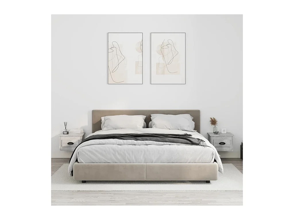 Mesita de noche | Mesilla de noche de pared 2 uds color gris hormigón 41,5x36x28cm