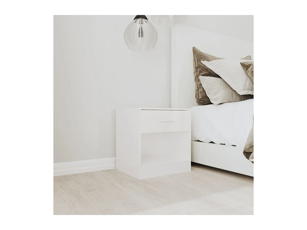 Mesitas de noche | Mesilla de noche 2 unidades con cajón blanco con brillo