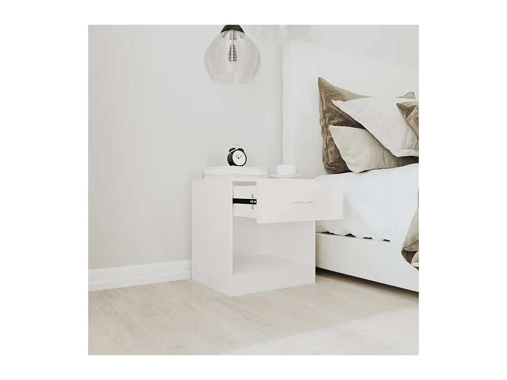 Mesitas de noche | Mesilla de noche 2 unidades con cajón blanco con brillo