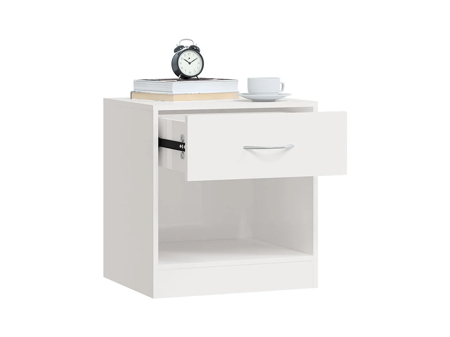 Mesitas de noche | Mesilla de noche 2 unidades con cajón blanco con brillo