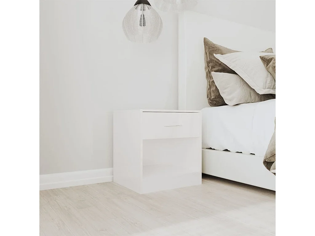 Nachttisch 2er Set-Beistelltisch mit Schublade Hochglanz-Weiß SHL87519