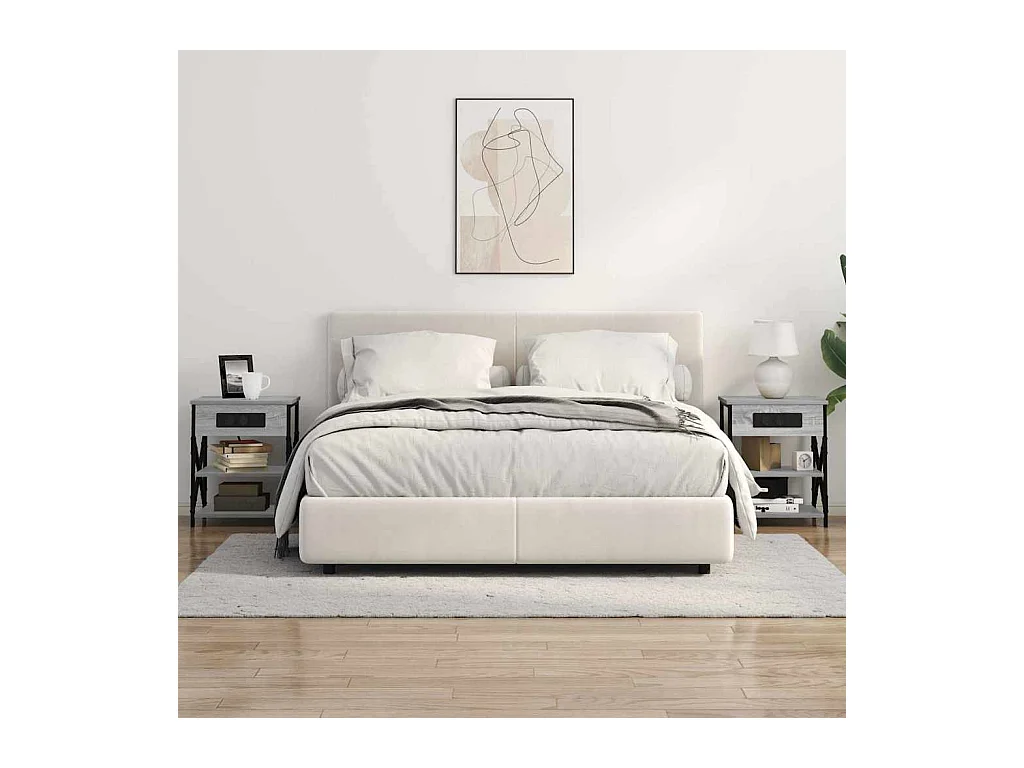 Mesita de Noche | Mesa auxiliar con Estación de Carga con estante Gris sonoma