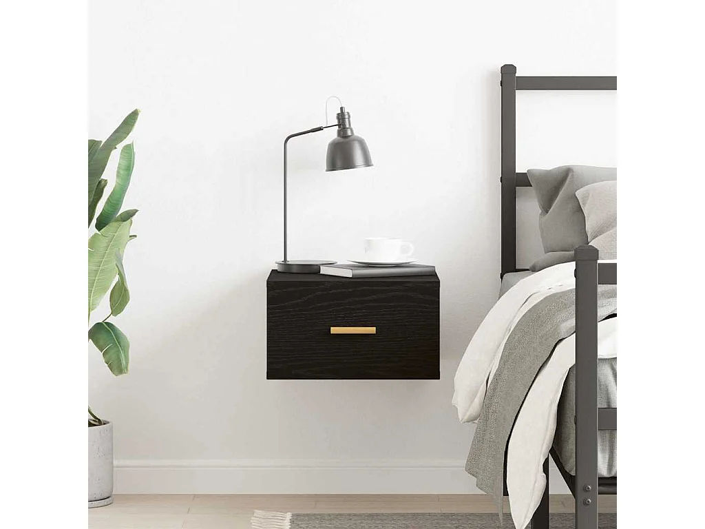 Mesita de Noche | Armario de Noche montado en la pared con cajón Roble negro
