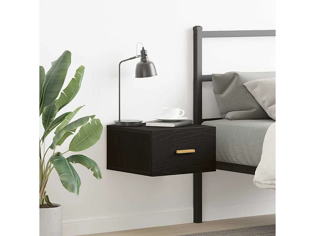 Wandmontierter Nachtschrank | Nachttisch hängend mit Schubladen Schwarz Eichen-Optik SHL92289
