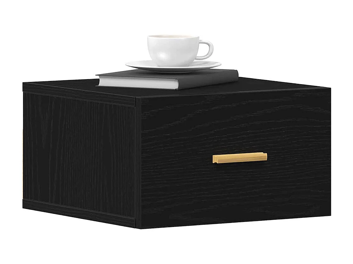 Wandmontierter Nachtschrank | Nachttisch hängend mit Schubladen Schwarz Eichen-Optik SHL92289
