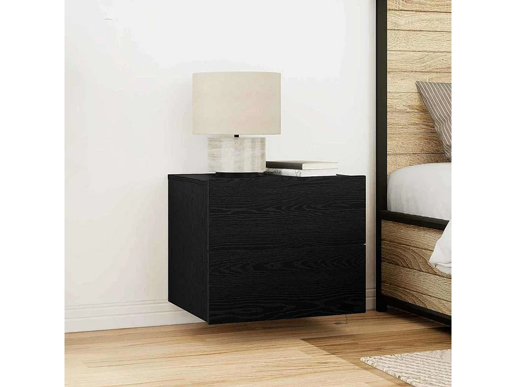 Nachtkastje | Wandkastje 2 pcs Zwart eiken 50 x 39 x 41 cm Bewerkt hout
