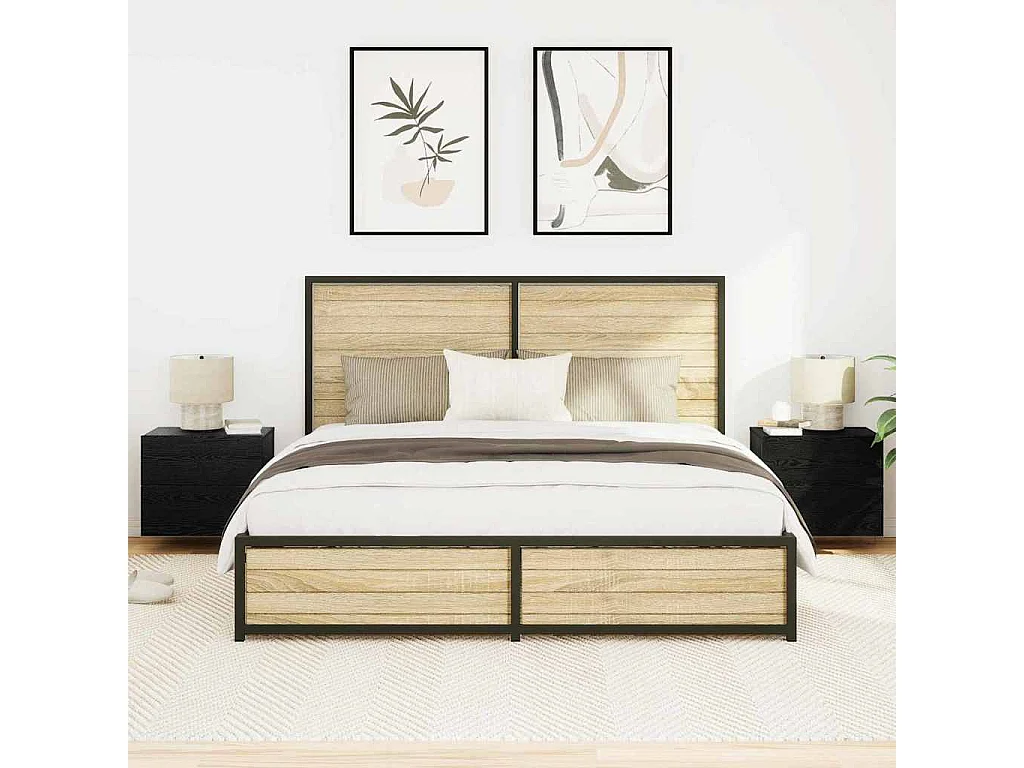 Nachtkastje | Wandkastje 2 pcs Zwart eiken 50 x 39 x 41 cm Bewerkt hout