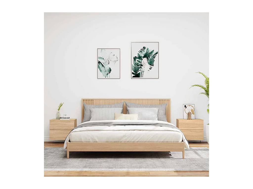 Mesitas de noche | Mesilla de noche de pared con luces LED 2 unidades roble Sonoma