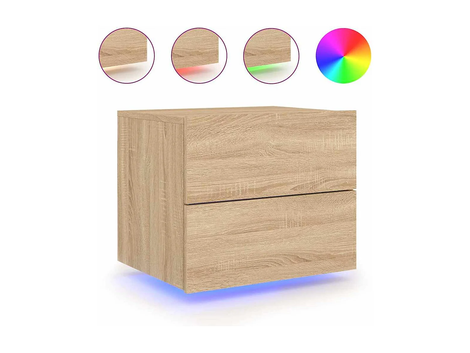Nachttisch hängend 2er Set | Wand-Nachttische mit LED-Leuchten Sonoma-Eiche SHL14395