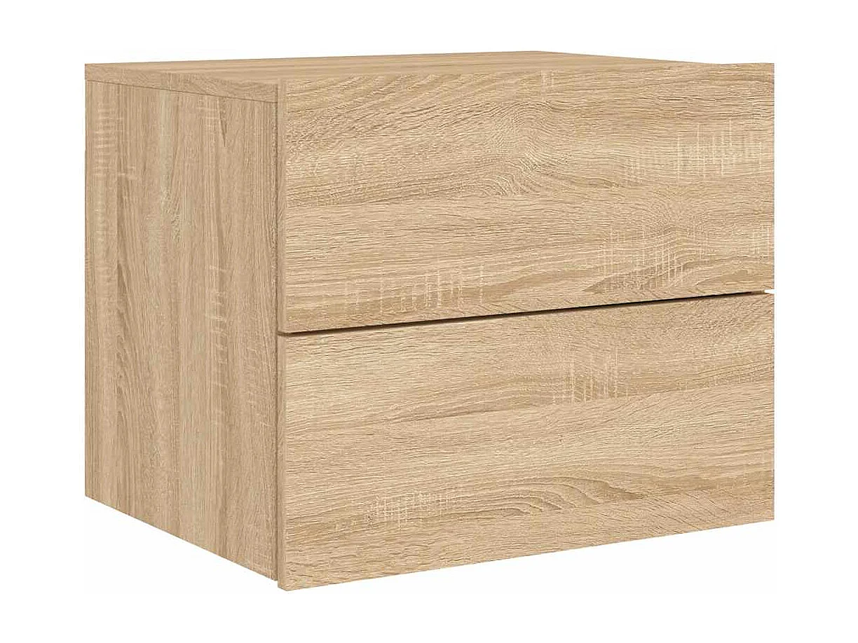 Nachttisch hängend 2er Set | Wand-Nachttische mit LED-Leuchten Sonoma-Eiche SHL14395