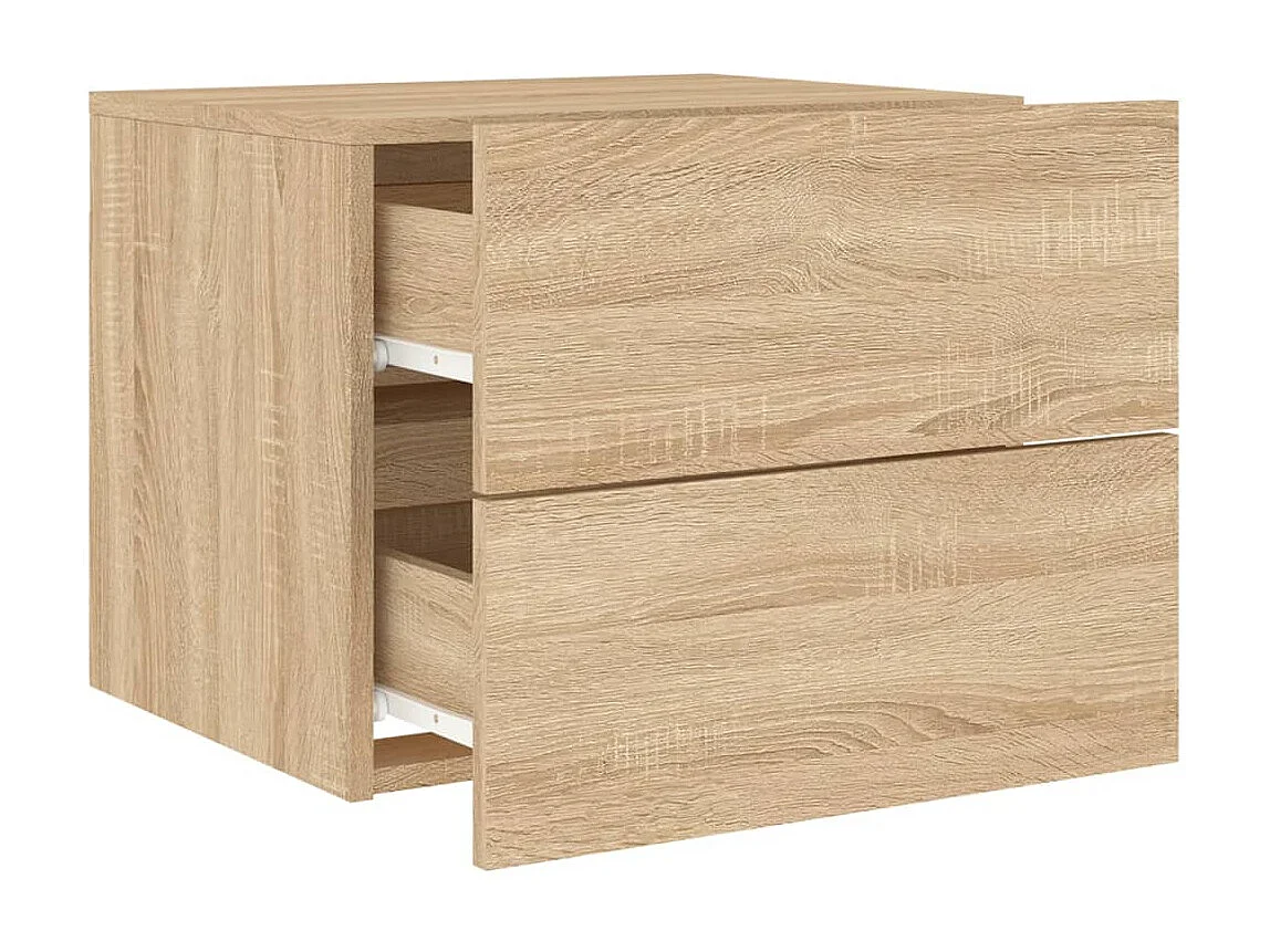 Nachttisch hängend 2er Set | Wand-Nachttische mit LED-Leuchten Sonoma-Eiche SHL14395