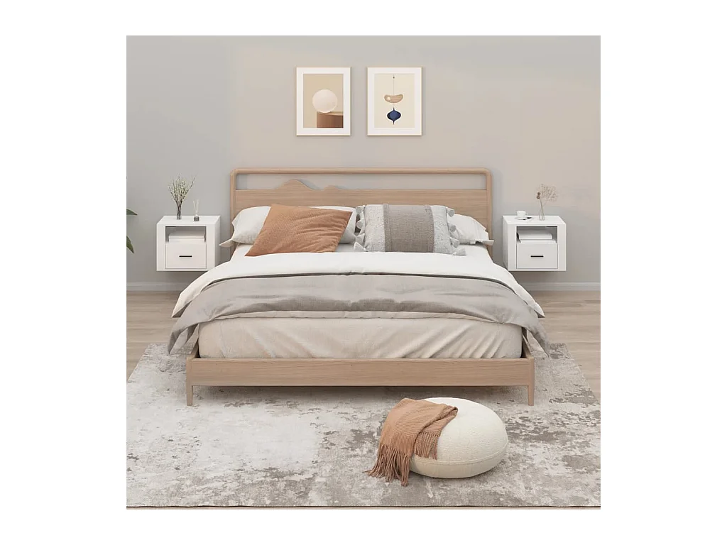 Mesitas de noche | Mesilla de noche de pared 2 uds blanco brillante 50x36x40 cm