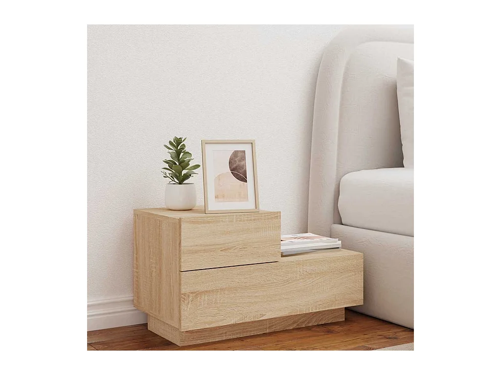 Mesita de noche | Mesilla de noche con luces LED roble Sonoma 70x36x40,5 cm