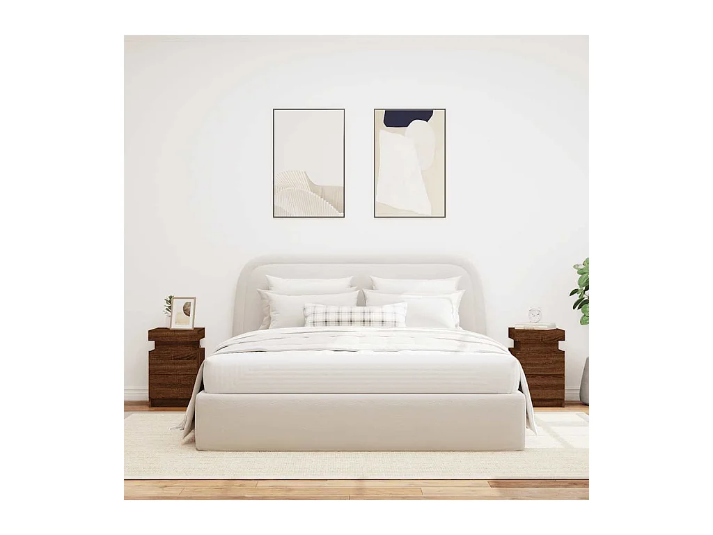 Pack 2 uds Mesitas de noche | Mesilla de noche con luces LED roble marrón 35x39x55 cm
