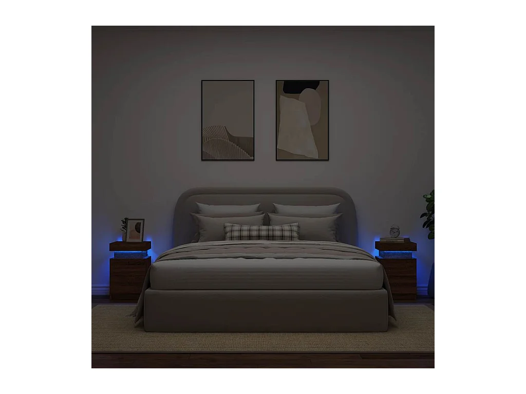 Pack 2 uds Mesitas de noche | Mesilla de noche con luces LED roble marrón 35x39x55 cm