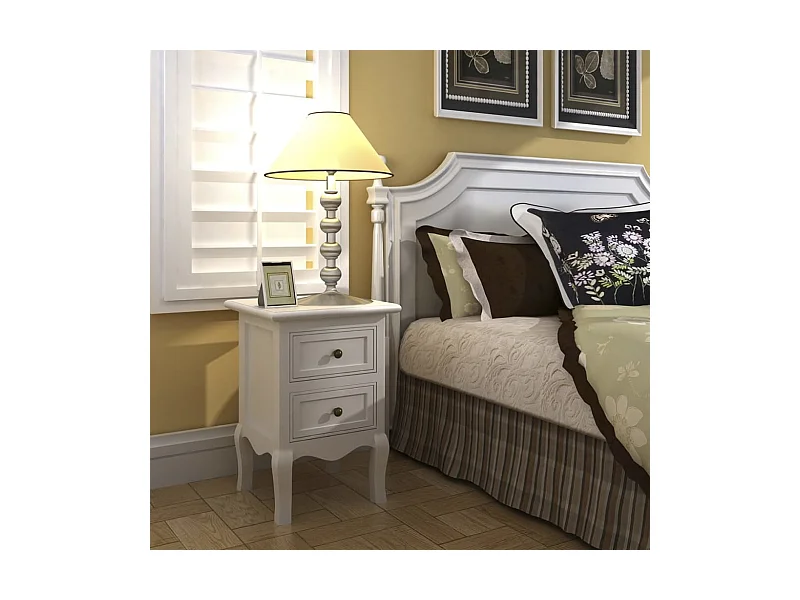 Mesita de noche | Mesilla de noche con 2 cajones MDF blanca