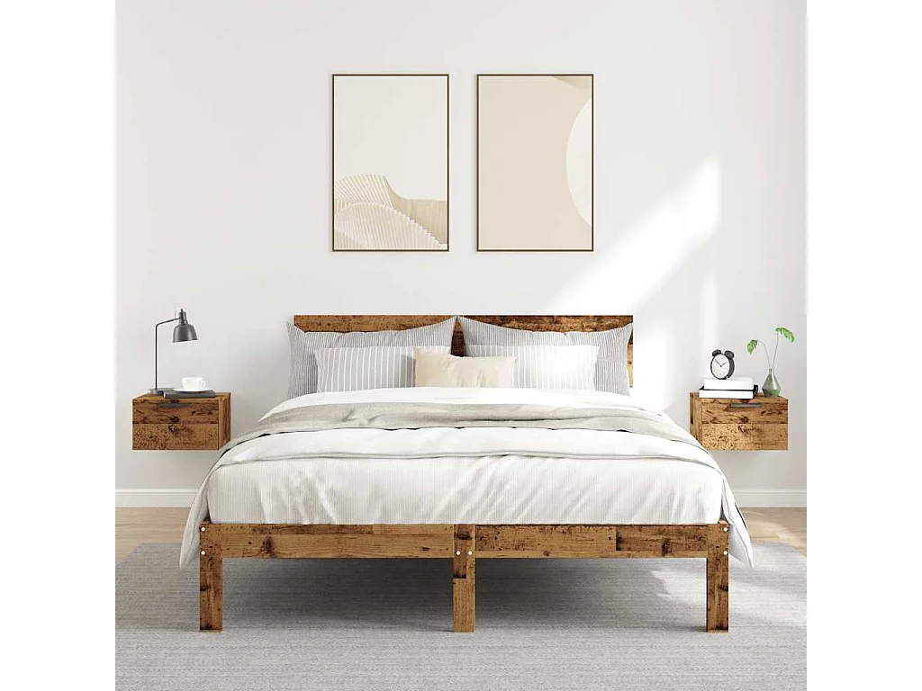 Nachttisch hängend 2er Set | Wand-Nachttische Altholz-Optik 34x30x20 cm SHL52078