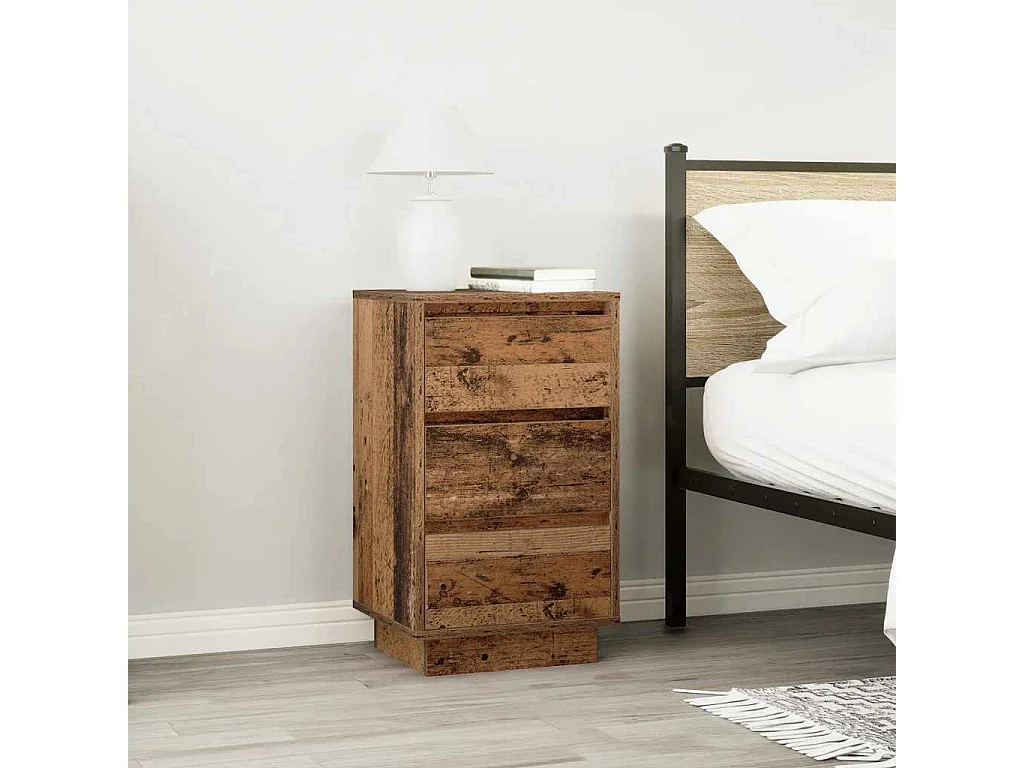 Mesilla de noche | Mesita de noche con luces LED madera vieja 38x34x65 cm