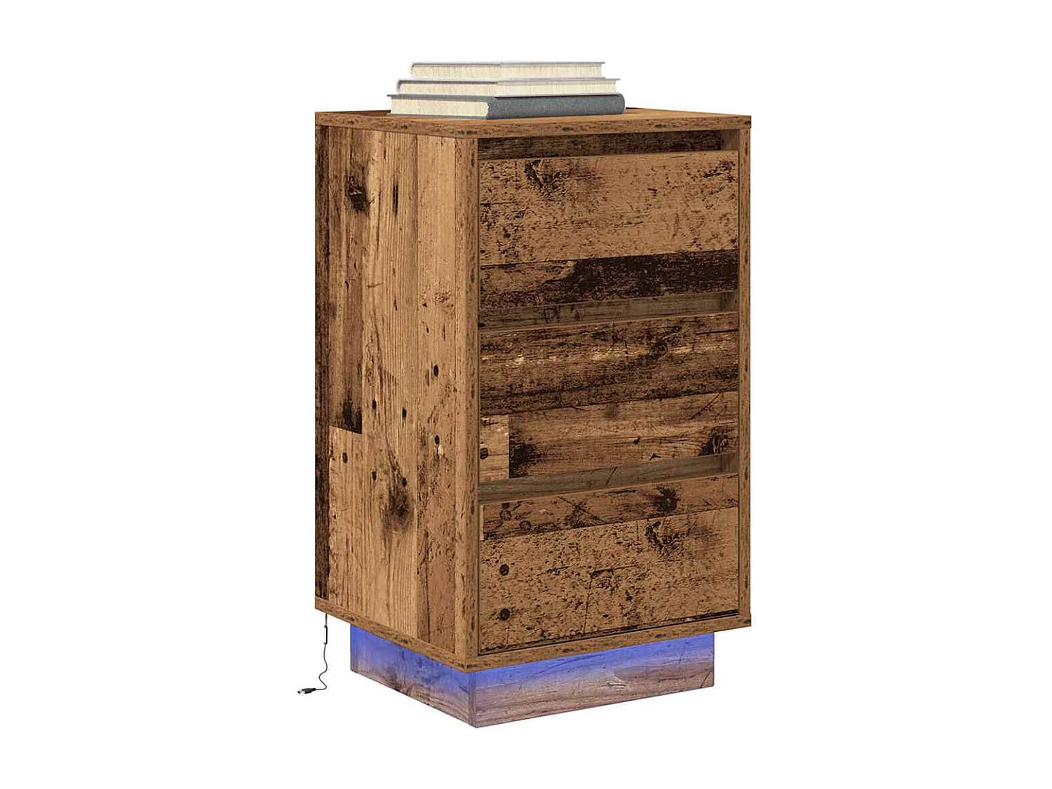 Mesilla de noche | Mesita de noche con luces LED madera vieja 38x34x65 cm