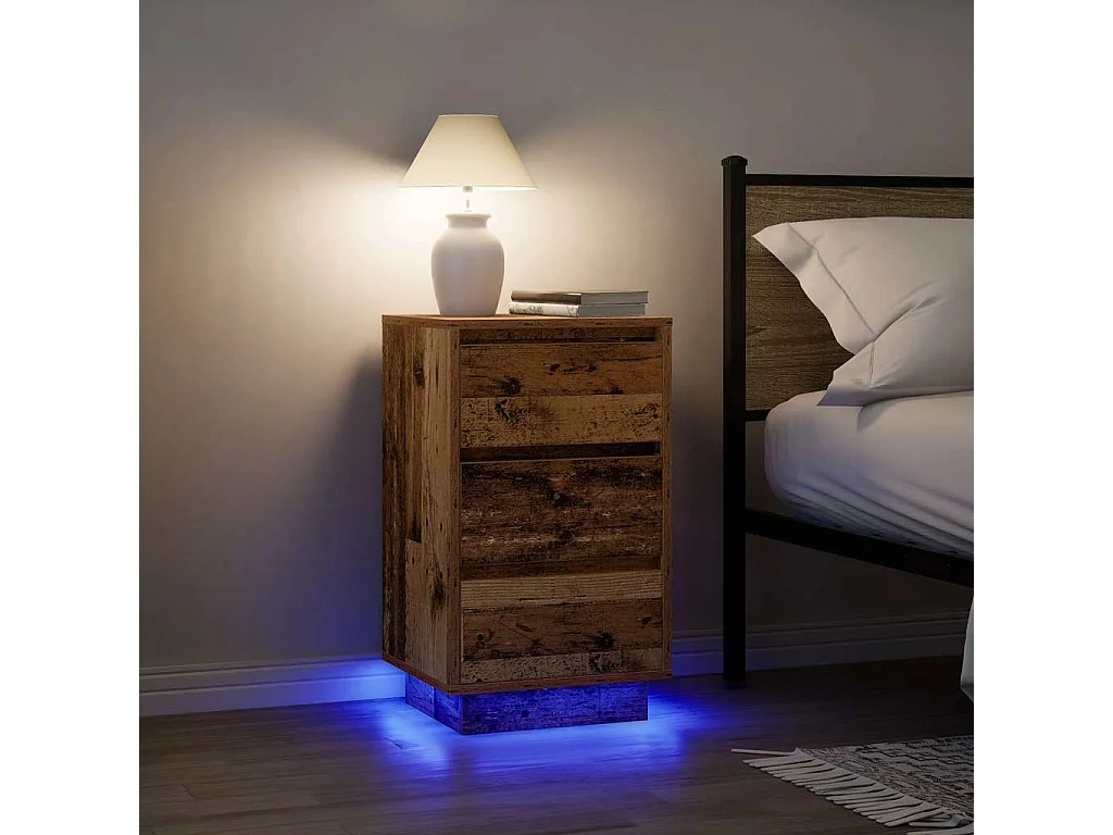 Nachttisch-Beistelltisch mit LED-Leuchten Altholz-Optik 38x34x65 cm SHL22753