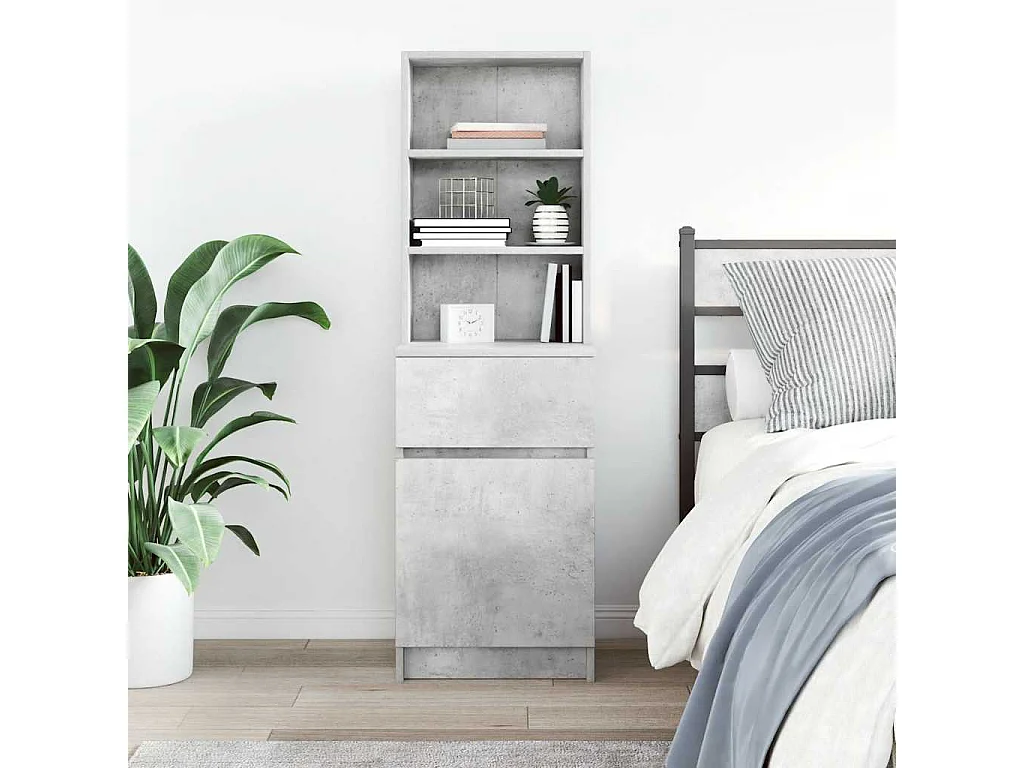 Mesilla de noche | Mesita de noche gris hormigón 39x35x125cm madera de ingeniería