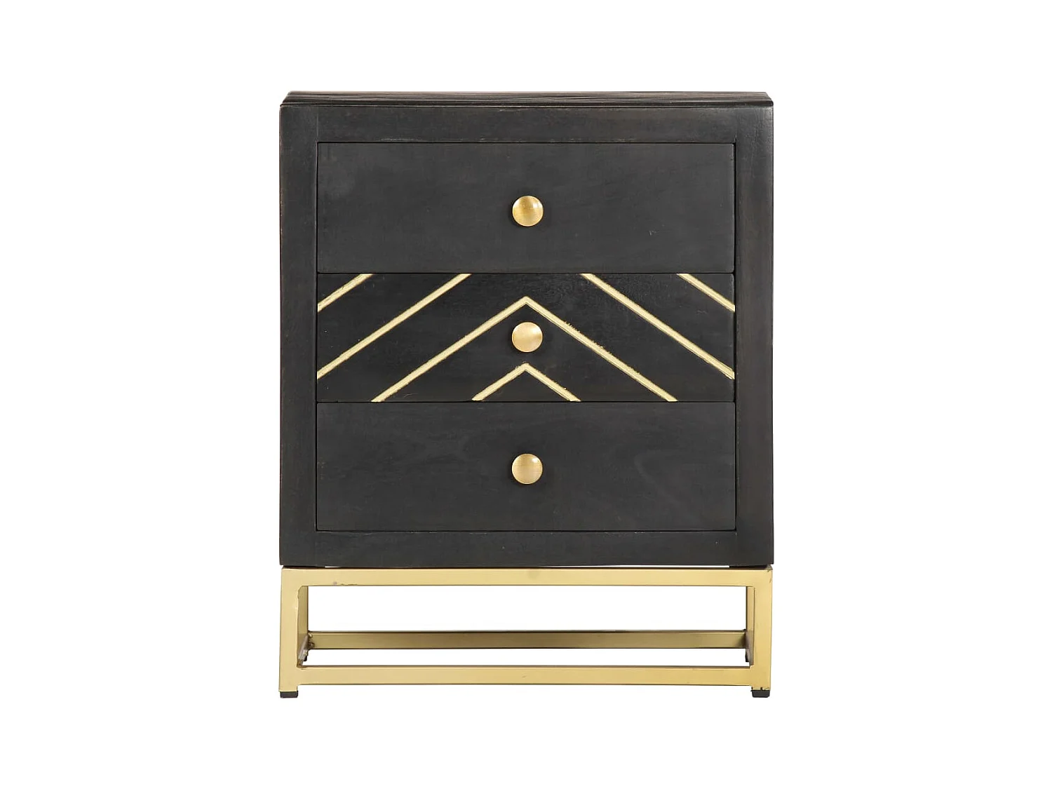 Mesita de noche | Mesilla de noche madera maciza mango negro y dorado 40x30x50cm