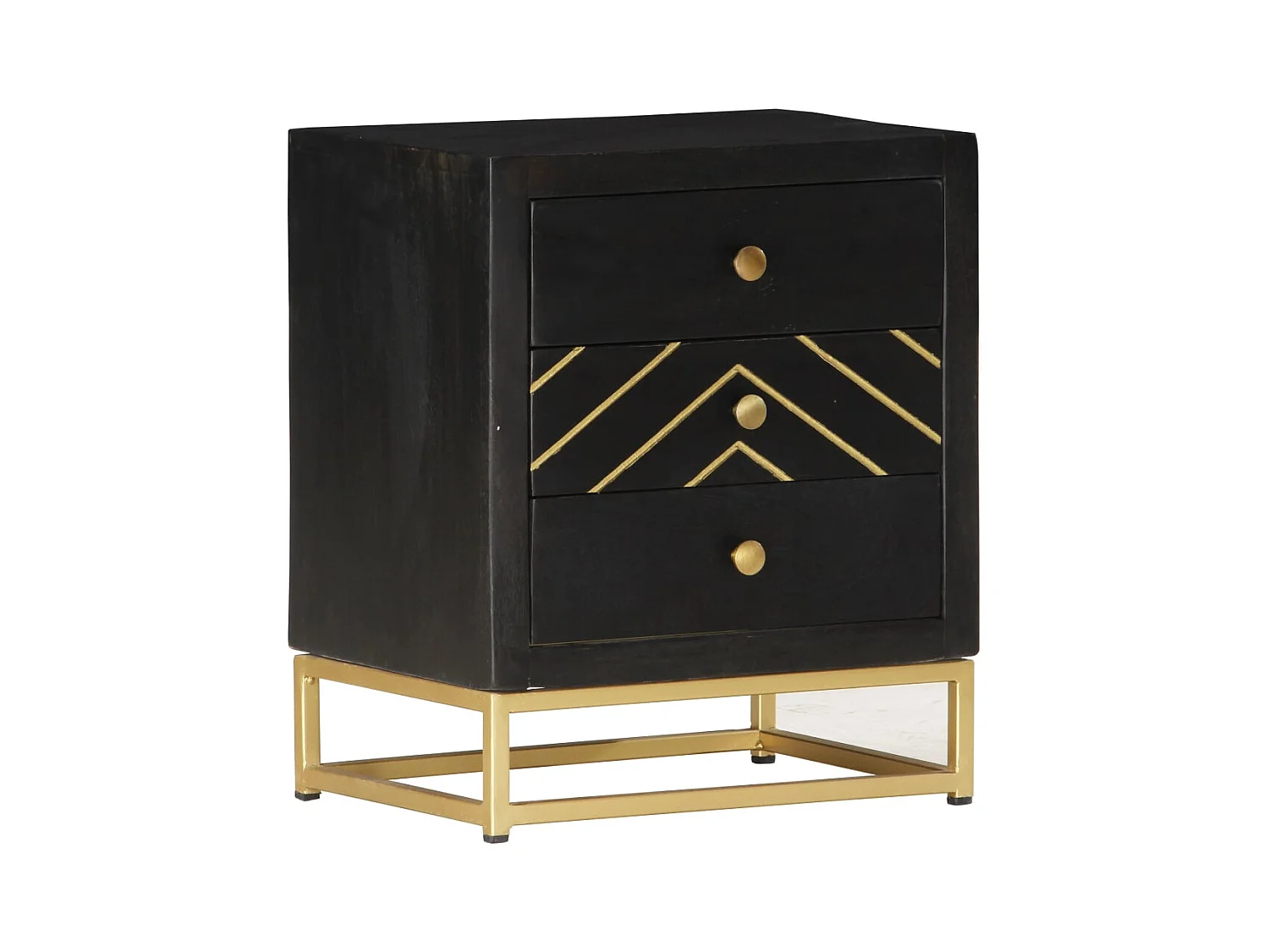 Mesita de noche | Mesilla de noche madera maciza mango negro y dorado 40x30x50cm