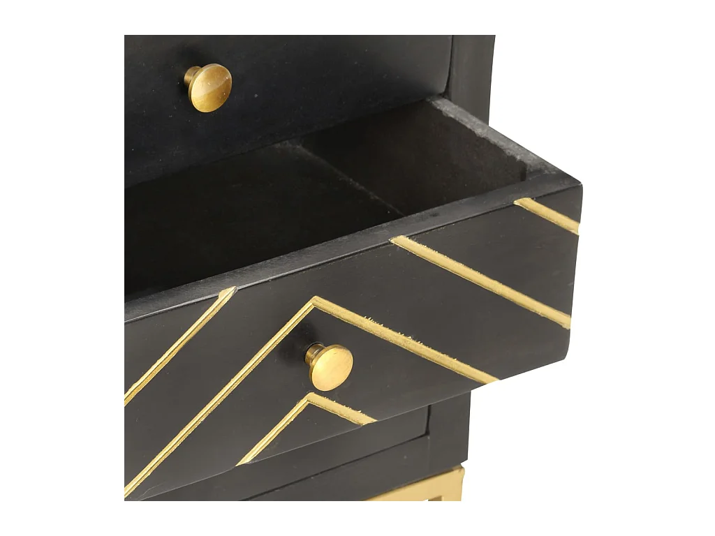 Mesita de noche | Mesilla de noche madera maciza mango negro y dorado 40x30x50cm