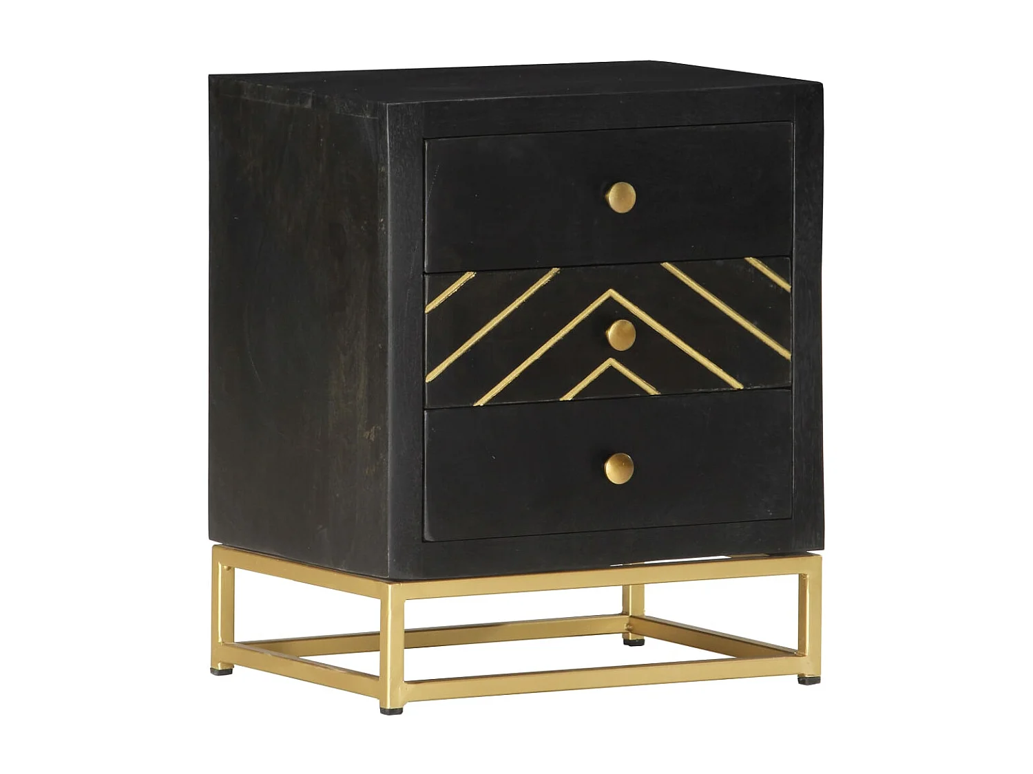 Nachttisch-Beistelltisch Schwarz und Golden 40 x 30 x 50 cm Mango Massivholz SHL27293