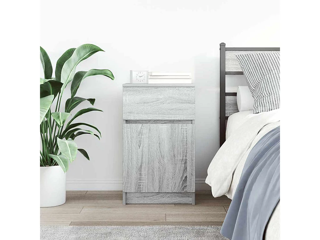 Nachttisch-Beistelltisch-Nachtschrank Grau Sonoma 39x35x65 cm Holzwerkstoff SHL13470