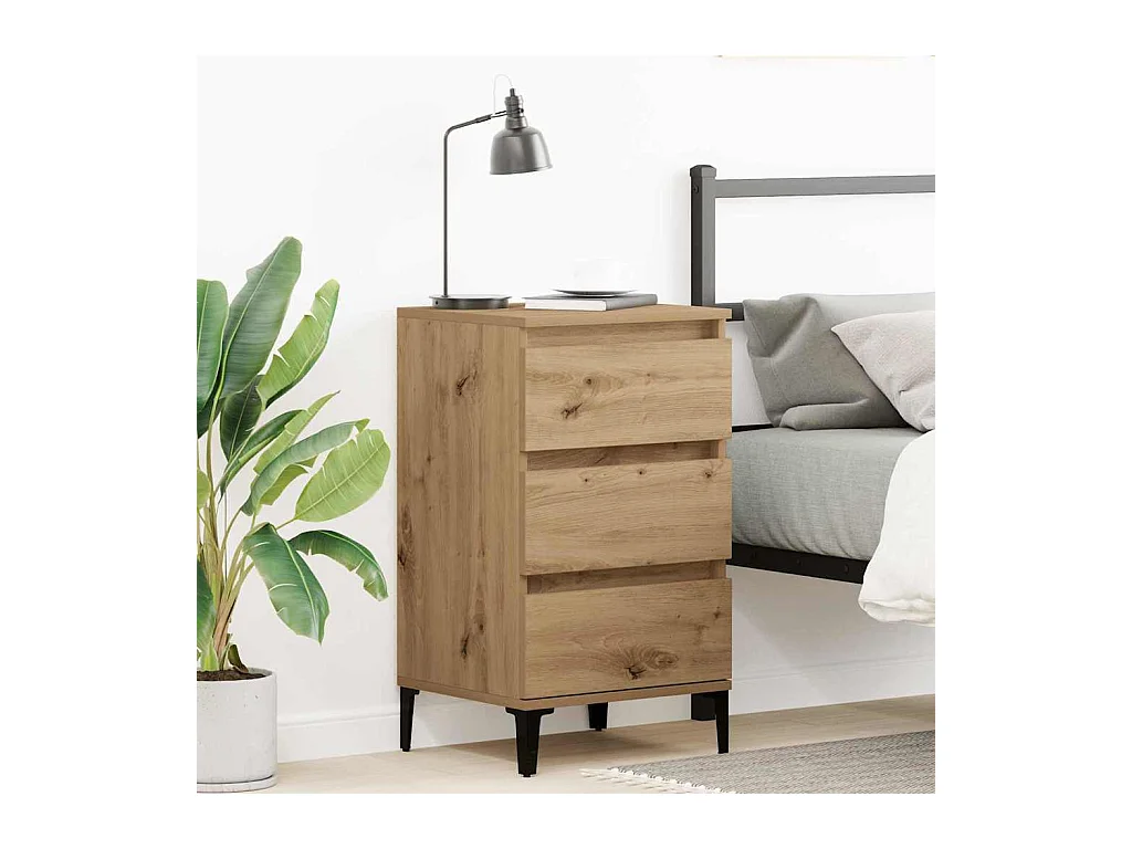 Table de chevet-Table d'appoint avec tiroir chêne artisanal 40x35x70 cm