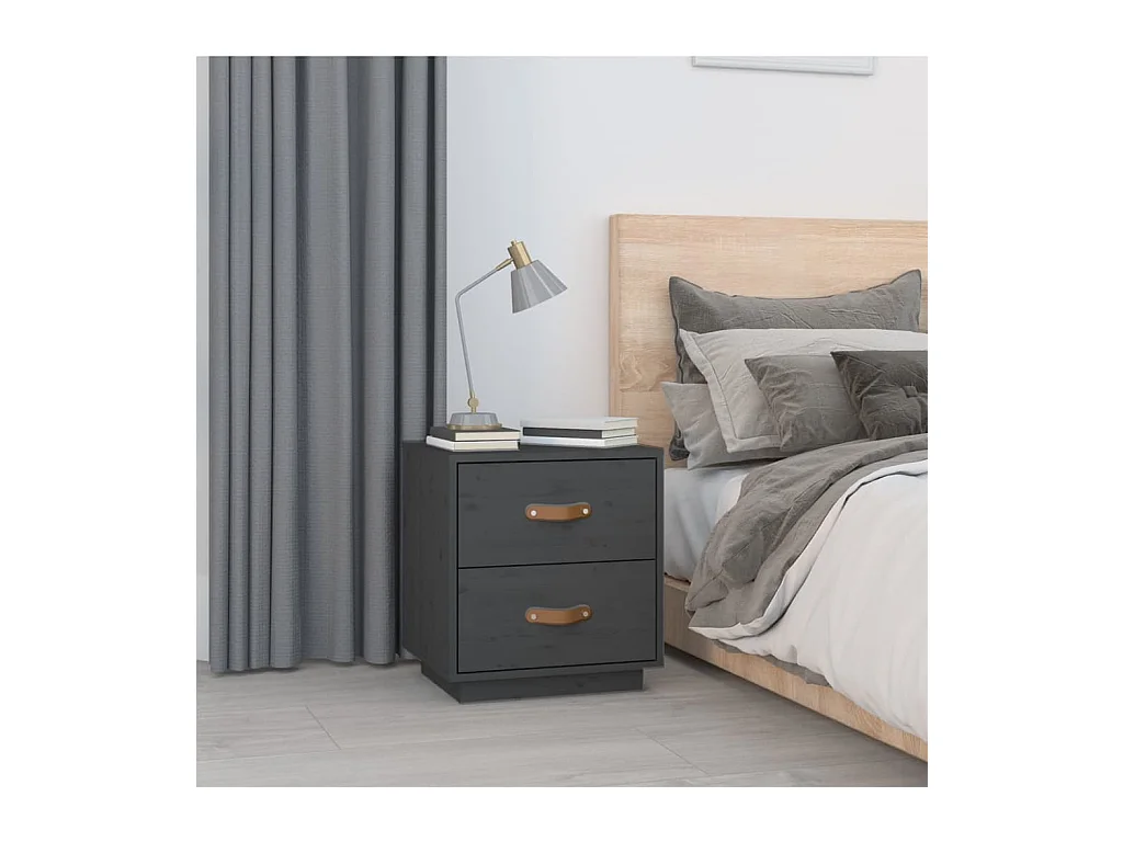 Mesitas de noche | Mesilla de noche 2 uds madera maciza pino gris 40x34x45 cm