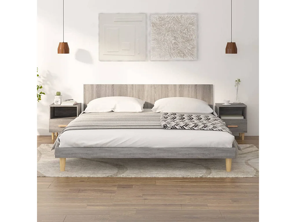 Nachttisch 2er Set-Beistelltisch-Nachttischkommode Grau Sonoma 40x35x47 cm SHL85575