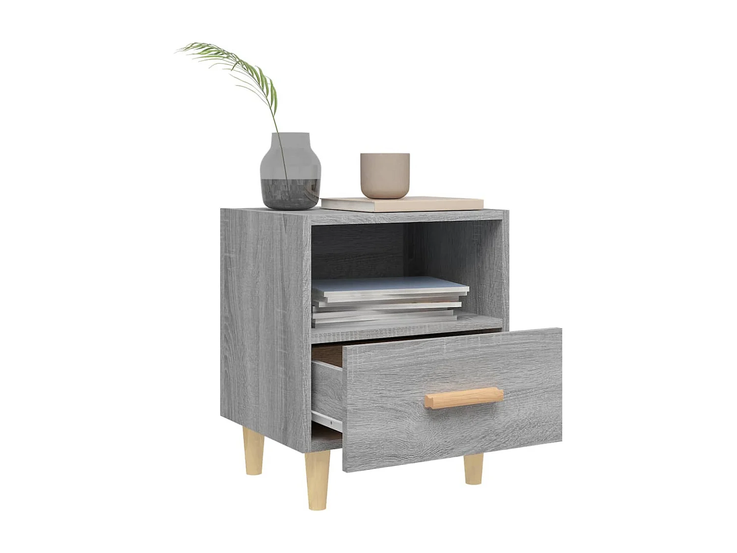 Nachttisch 2er Set-Beistelltisch-Nachttischkommode Grau Sonoma 40x35x47 cm SHL85575