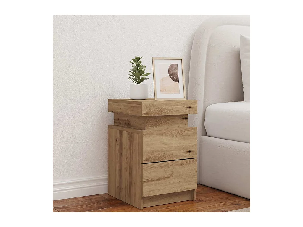 Mesilla de noche | Mesita de noche con LED madera marrón roble 35x39x55 cm