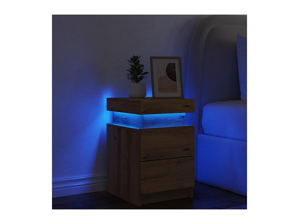 Mesilla de noche | Mesita de noche con LED madera marrón roble 35x39x55 cm