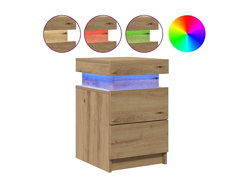 Table de chevet avec LED chêne artisanal bois d'ingénierie