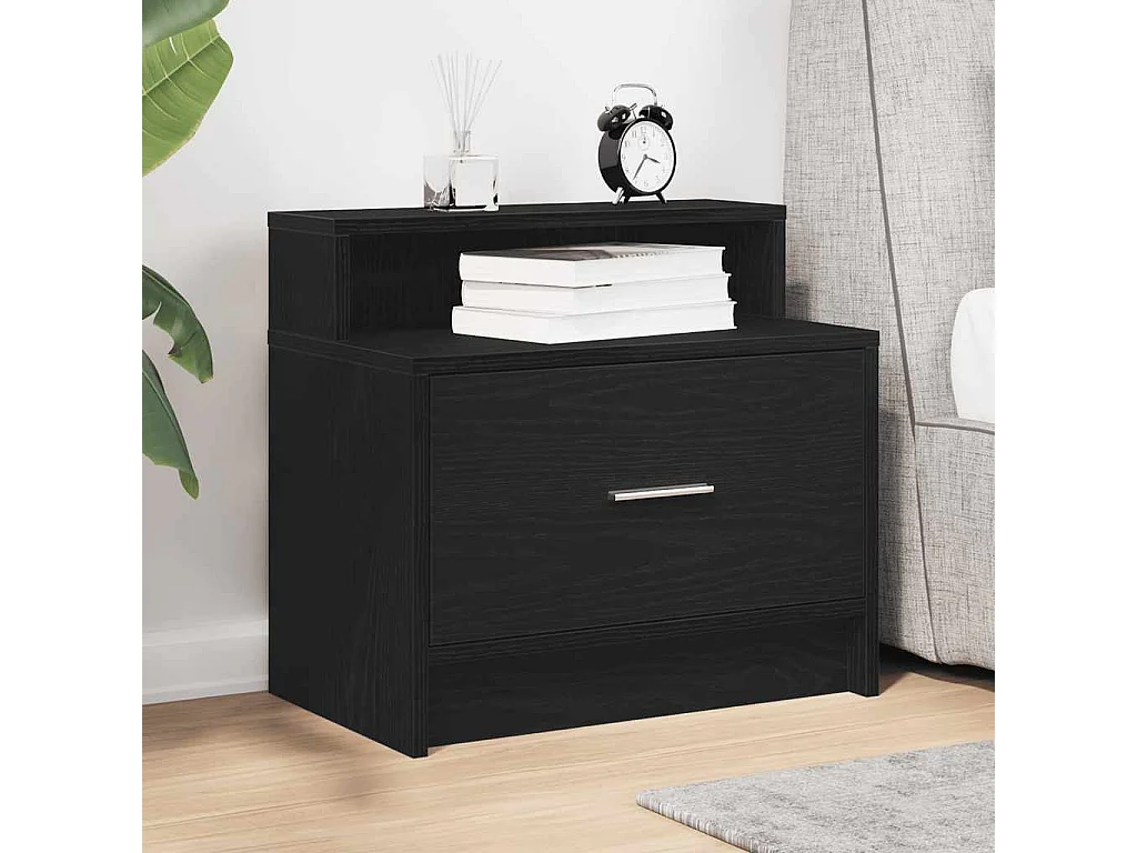 Nachttisch-Beistelltisch mit Schublade Schwarz Eichen-Optik 51x31x47 cm SHL69850