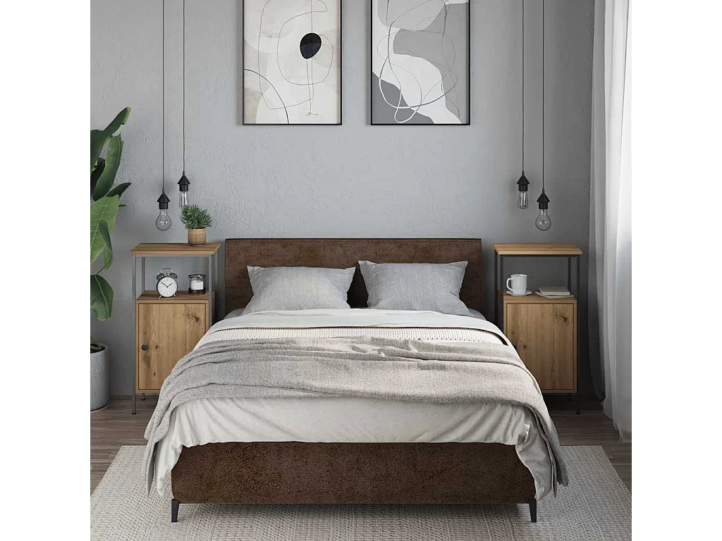 Nachttisch 2er Set-Beistelltisch-Nachttischkommode Artisan-Eiche 41x31x80 cm Holzwerkstoff SHL92245
