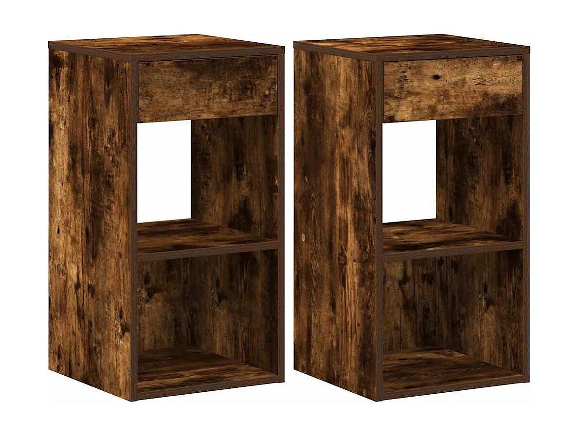 Nachttisch 2er Set-Beistelltisch mit Schublade. Räuchereiche 35x34x66,5 cm SHL20598