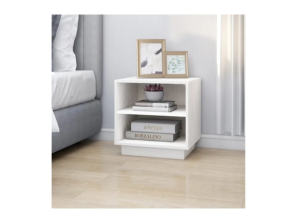 Mesita de noche | Mesilla de noche de madera maciza de pino blanco 40x34x40 cm