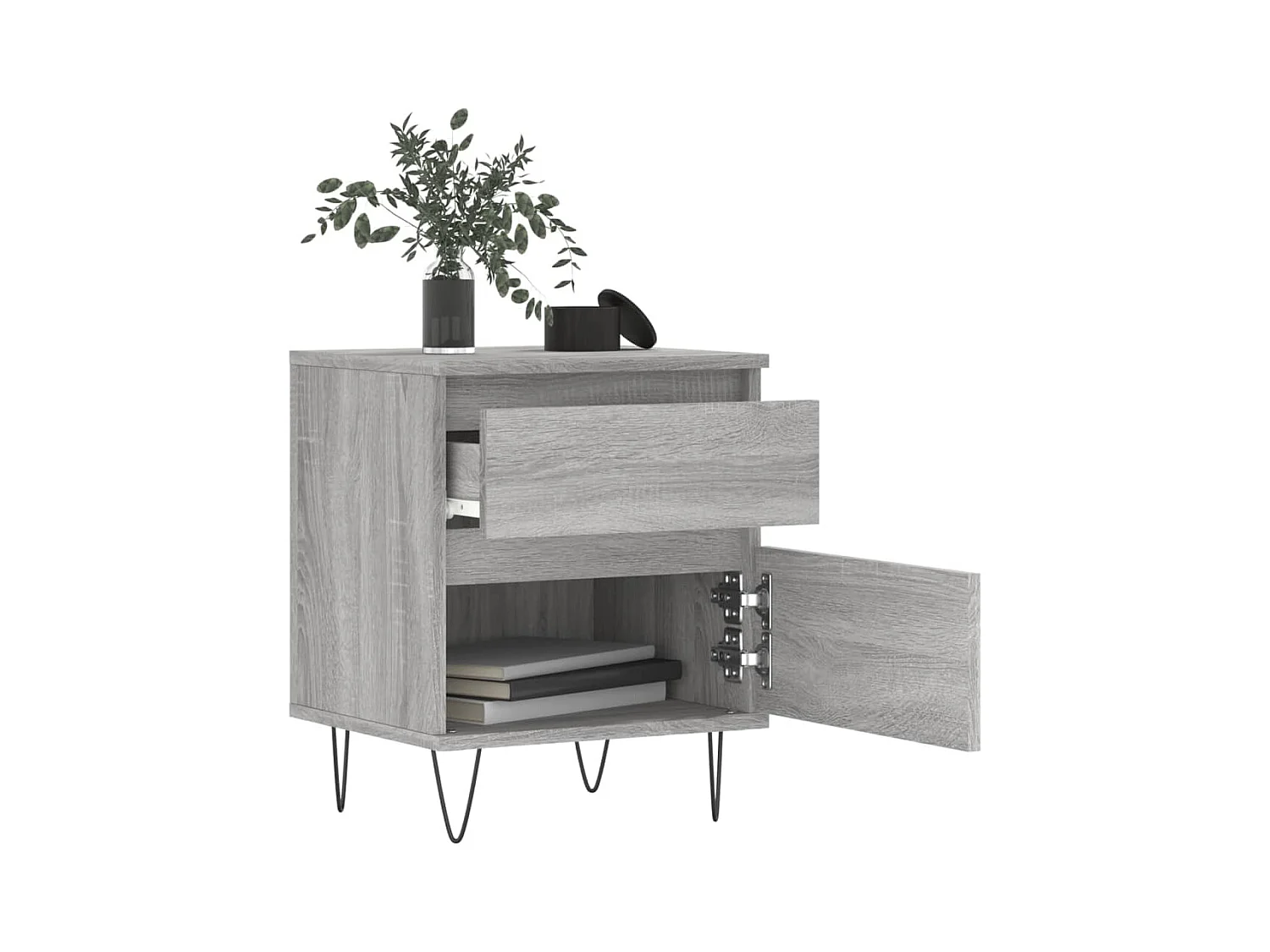 Mesita de noche | Mesilla de noche 2 uds. madera ingeniería gris Sonoma 40x35x50 cm